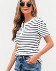 Marleigh Stripe Textured Buttoned Henley Top