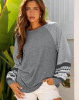 Stripe Patchwork Raglan Long Sleeve Top