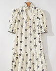 Logan Bowknot Bubble Sleeve V Neck Dress