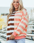 Stripe Colorblock Drop Shoulder Crewneck Sweatshirt