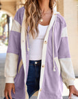 Waffle Knit Colorblock Patchwork Buttoned Hoodie