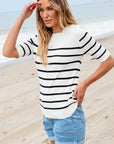 Maisy Striped Half Sleeve Knitted Top