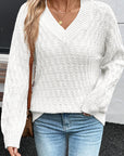 Textured Knit Ribbed Edge V-Neck Sweater