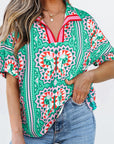 Kamiyah Boho Abstract Striped Collared V Neck Blouse