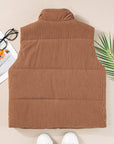 Corduroy Stand Neck Zipped Puffer Vest
