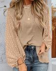 Solid Swiss Dot Balloon Sleeve Blouse