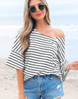 Lilia Stripe Half Sleeve Scoop Neck Loose Top