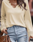 Isabella Texture Lace Trim Long Sleeve Top