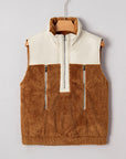 Colorblock Plush Patchwork Half-Zip Vest