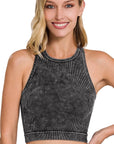 Ash Black Ribbed Racerback Crop Tank