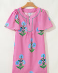 Floral Split Neck Mini Dress