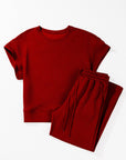 Solid Textured T-Shirt and Drawstring Pants Set