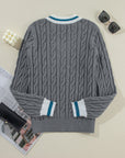 Kayle Ribbed Edge Cable Knit V Neck Sweater