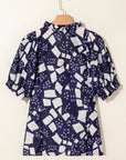 Abstract Frilled Puff Sleeve Blouse