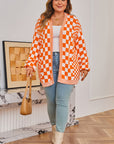 Plus Size Checker Drop Shoulder Open Front Cardigan