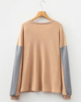 Colorblock Thermal Textured Knit Drop Shoulder Henley Top