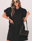 Cassidy Button Down Puff Sleeve Ruffle Hem Dress