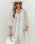 Reagan Floral Print 3/4 Sleeve Notched Neck Mini Dress