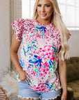 Keyla Floral Mixed Ruffle Cap Sleeve Blouse
