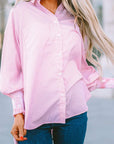 Stripe Smocked Cuff Buttoned Shirt