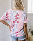 Luisa Leopard V Neck Short Sleeve Blouse
