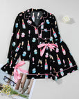 Christmas Wine Glass Bow Knot Pajama Set