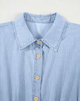 Denim Pleated Short Sleeve Shirt Dress