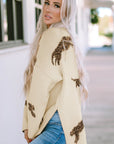 Cheetah Mock Neck Split Hem Sweater
