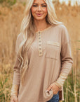 Blake Waffle Textured Tunic Henley Top with Slits
