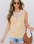 Milena Mesh Patchwork Crew Neck Tank Top