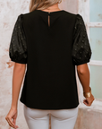 Feather Patchwork Bubble Sleeve Blouse