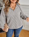 Gray Quilted Quarter Zip Plus Size Hoodie