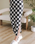 Checker Side Slit High Waist Midi Skirt
