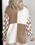 Plus Size Checker Drop Shoulder Open Front Cardigan