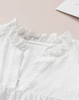 Eileen Ruffle Accent Flutter Sleeve Notch Neck Top