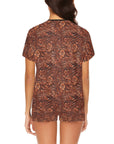 Leather Floral Print Women's Western Top and Shorts Pajama Set