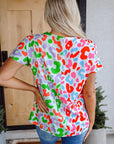 Artemis Leopard V Neck Short Sleeve Blouse