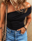 Solid Pleated One Shoulder Bodysuit