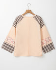 Valentine Heart Plaid Floral Patchwork Long Sleeve Top