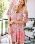 Paislee Hibiscus Floral Print Ruffle Mini Dress