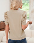 Solid Ruched Puff Sleeve T-Shirt