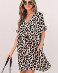 Brinley Cheetah Backless V Neck Loose Fit Mini Dress