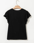 Solid Layered Ruffle Short Sleeve Round Neck Top