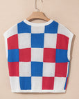 Colorblock Checker Cap Sleeve Sweater