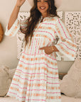 Winnie Bracelet Sleeve Slit Neck Ruffled Loose Dress