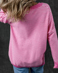 Alana Striped Scallop V Neck Loose Sweater