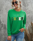 LUCKY Chenille Embroidered Graphic Sweatshirt