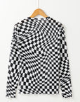 Checker Mesh Long Sleeve Top