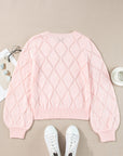 Molly Openwork Plaid Puff Sleeve Cropped Sweater