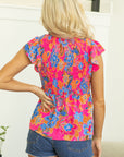 Zaniyah Floral Smocked Ruffle Trim Flutter Sleeve Blouse